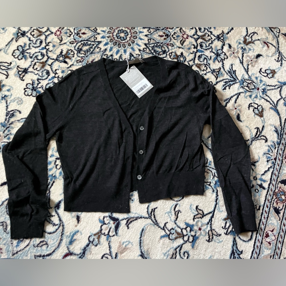 Everlane NWT Heathered Black Featherweight Cropped Alpaca Cardigan M
